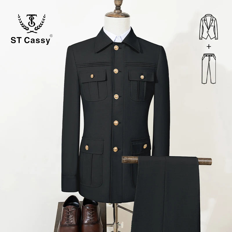 ST Cassy slim fitting Men's Suit thin version Classic Fit Single Breasted Multiple pockets Solid Color Casual Business
