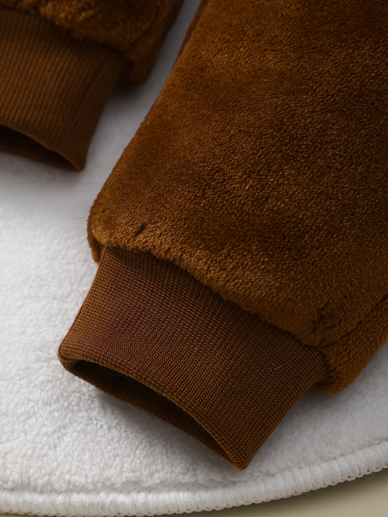 3pcs Baby Boy Winter Outfit Set, Cute Cartoon Bear Embroidery, Warm Reversible Fleece Long Sleeve Sweatshirt, Soft Plush Hooded Zip Vest, Stretchy Warm Pants, Polyester 100%, Crew Neck, Color Block, Knit Fabric, Regular Fit -