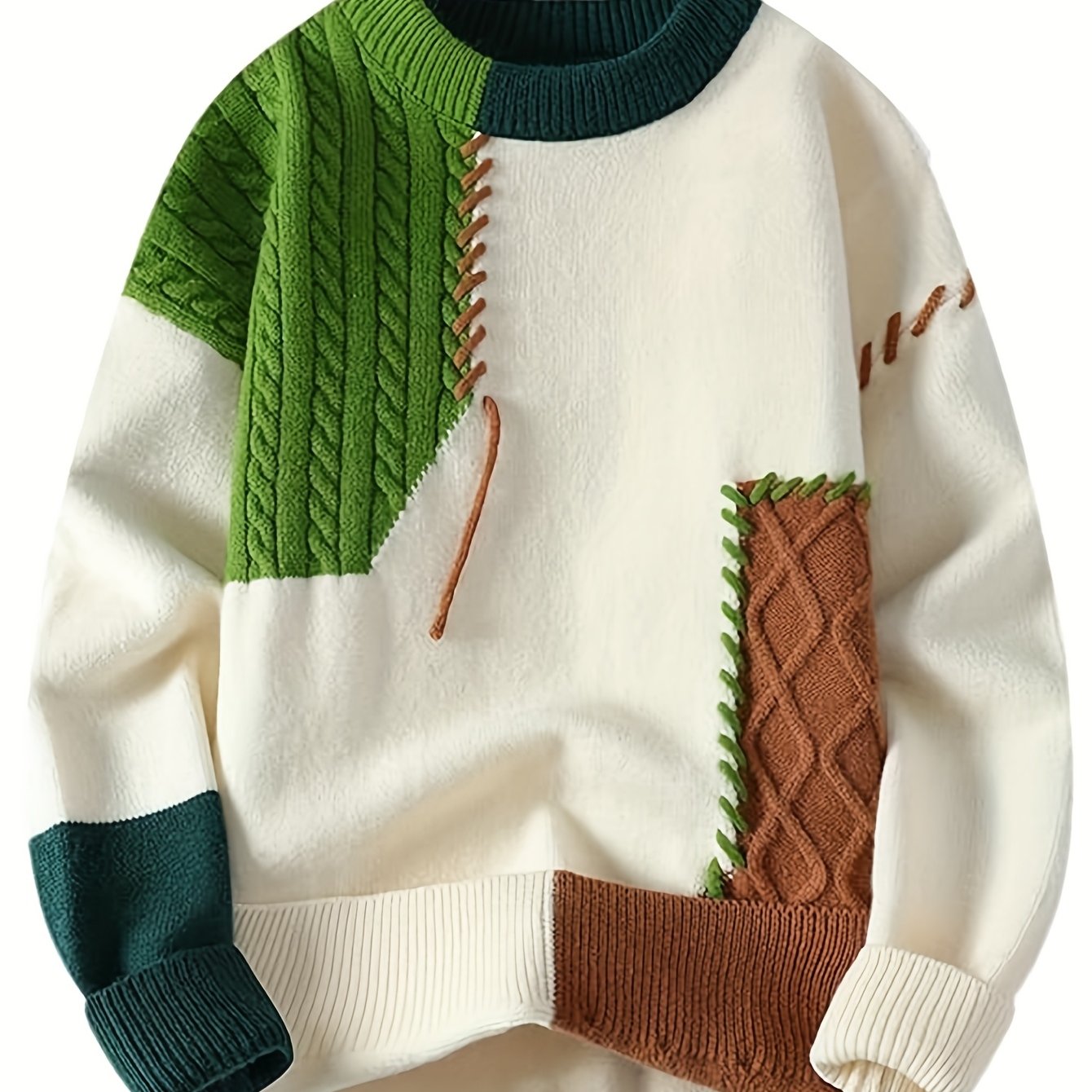 Men's & Teen ' Color Block Sweater - Winter Warm Long Sleeve Round Neck Casual Blazer Suit Jacket, Machine Washable Color-Block Sweaters for, Office & Daily Wear (Autumn/Spring) - Regular Fit