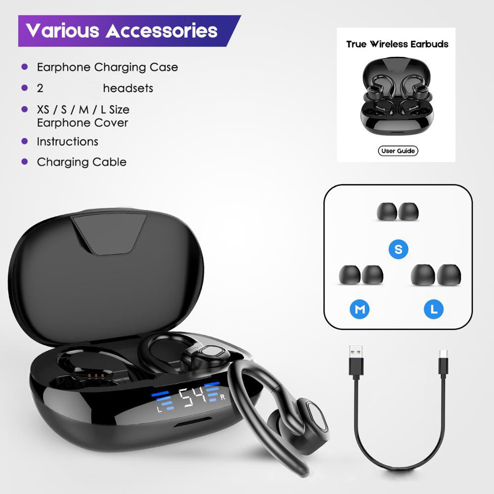 TWS True Wireless Bluetooth Headset 5.0 Digital Display Charging Bin Hanging Ear Sports Headset VV2