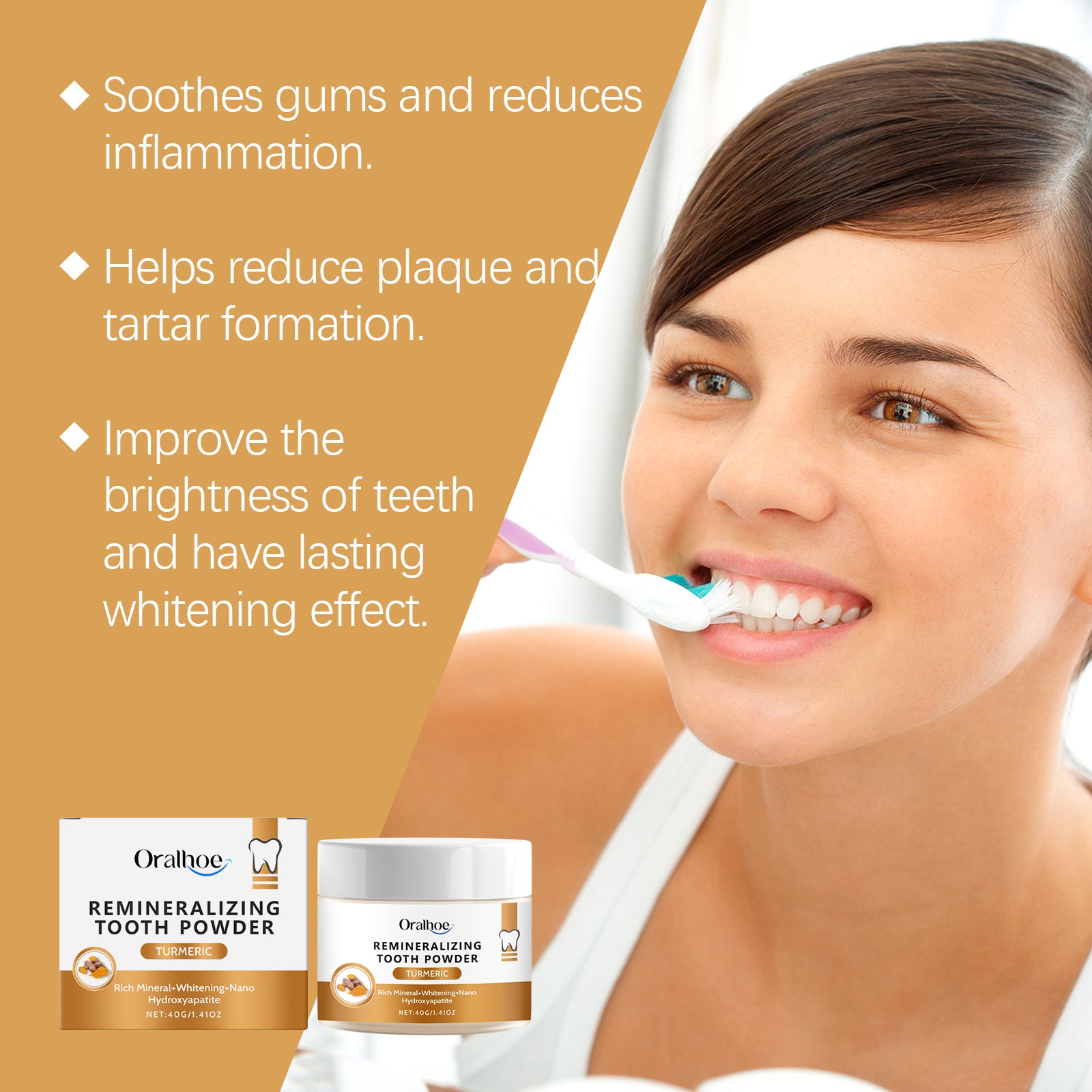 Oralhoe Turmeric Tooth Cleaning Powder Gently Cleans Teeth Tartar Daily Care Teeth Cleaning Powder