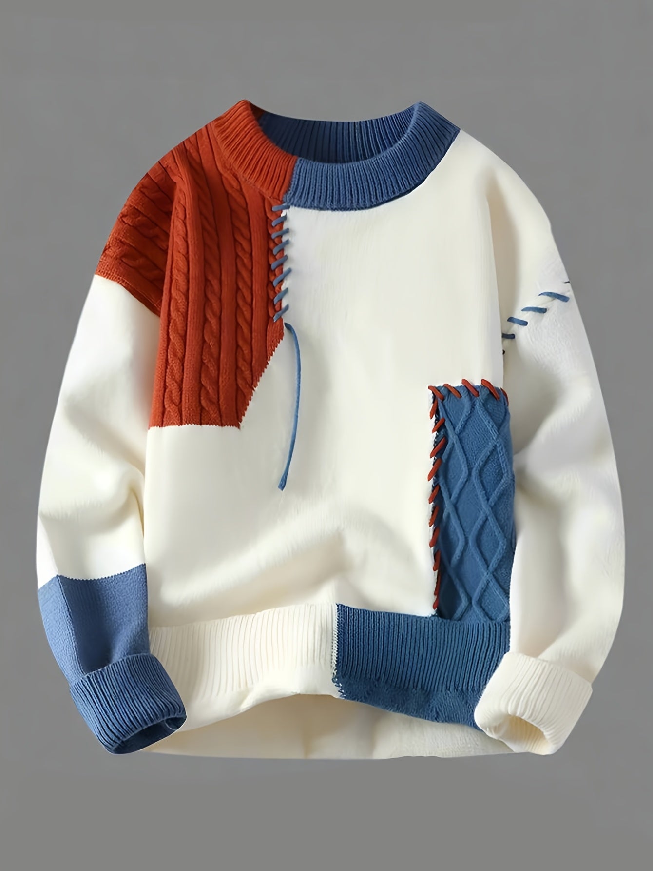 Men's & Teen ' Color Block Sweater - Winter Warm Long Sleeve Round Neck Casual Blazer Suit Jacket, Machine Washable Color-Block Sweaters for, Office & Daily Wear (Autumn/Spring) - Regular Fit