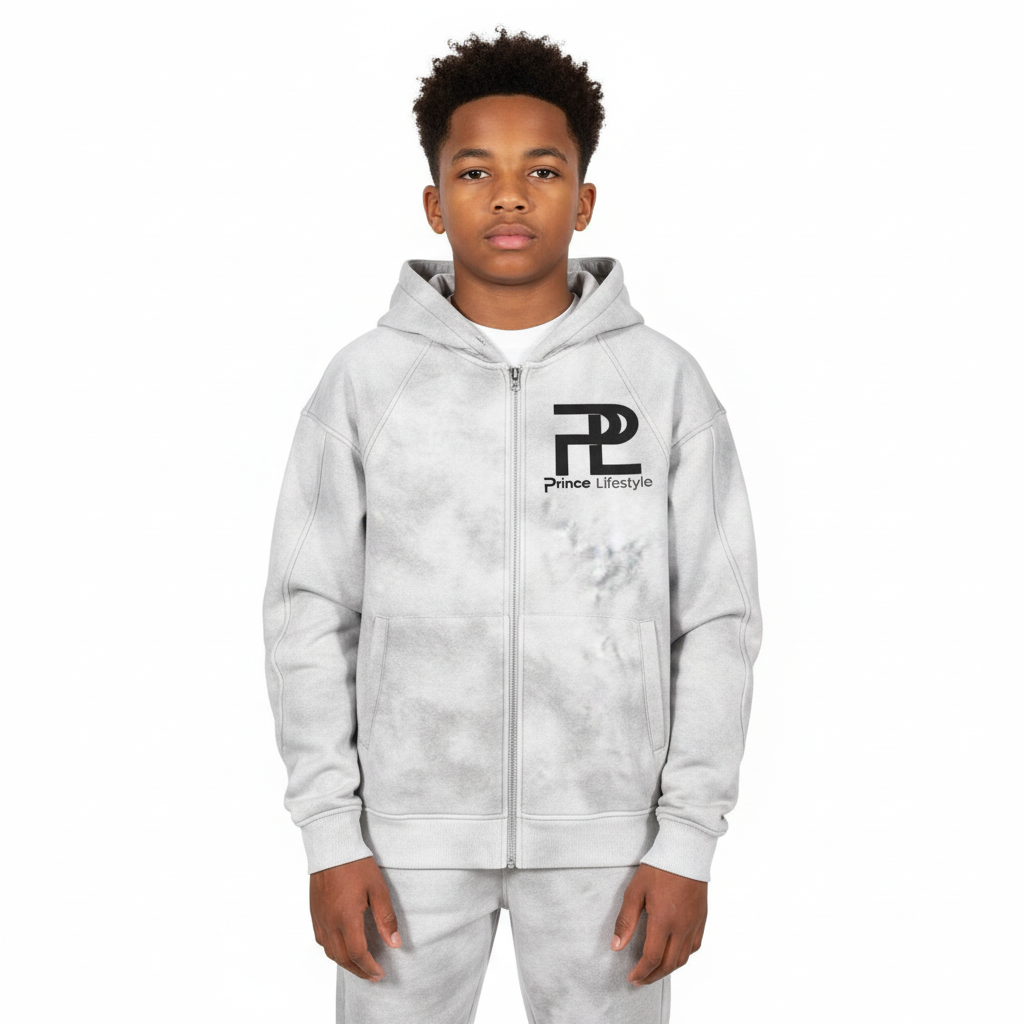 PrinceLife Dirty Washed Zip-Up Fleece Hoodie