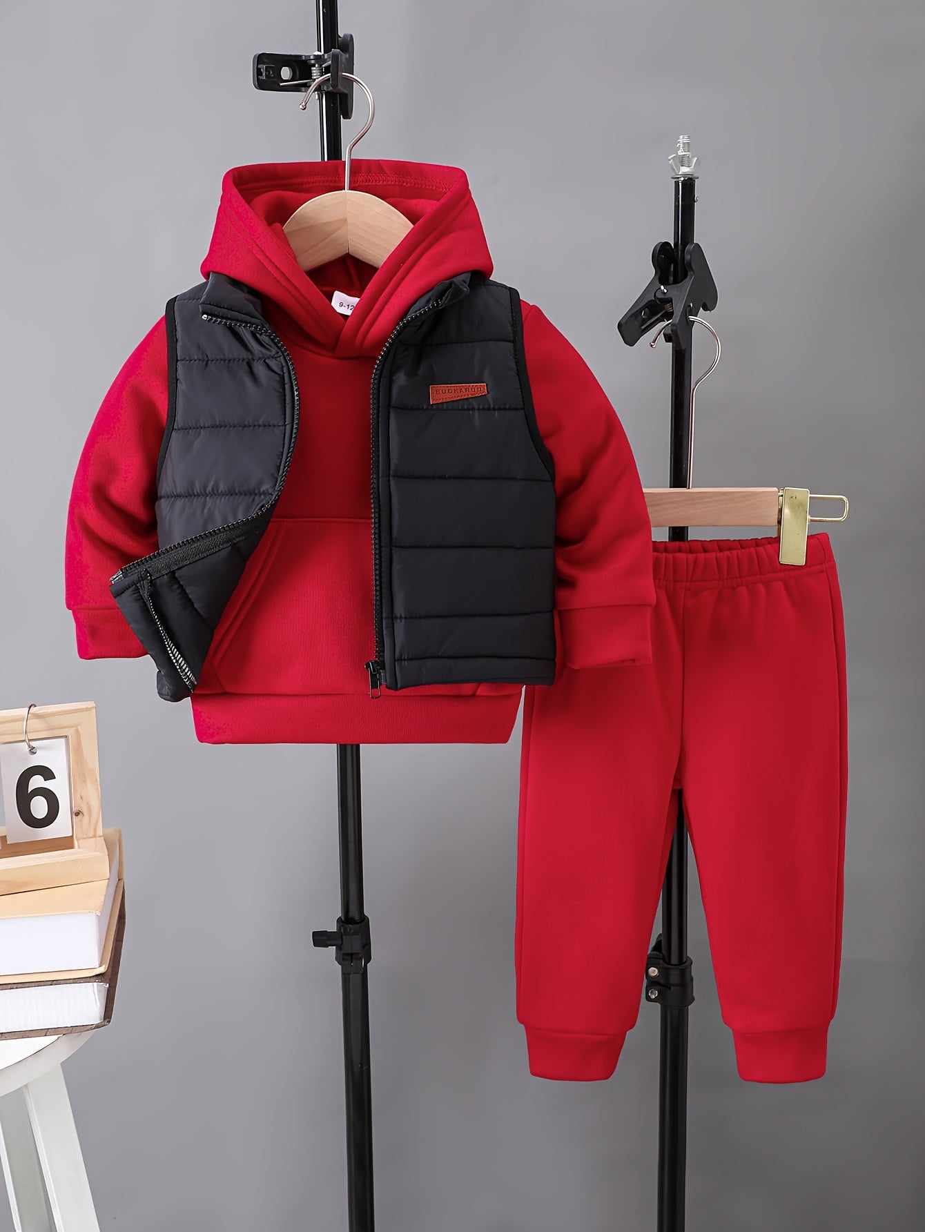 Boys' 3pcs Fall/Winter Outfit Set - Casual Zip Vest, Hoodie & Pants in Solid Color Gray - for Ages 0-3, Perfect for Outdoor