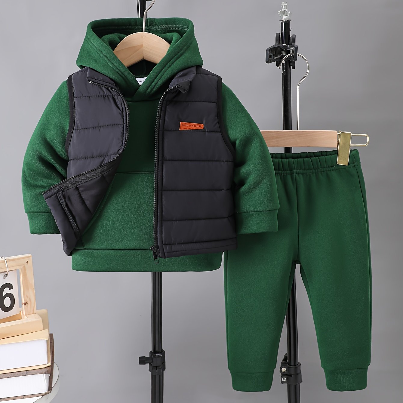 Boys' 3pcs Fall/Winter Outfit Set - Casual Zip Vest, Hoodie & Pants in Solid Color Gray - for Ages 0-3, Perfect for Outdoor