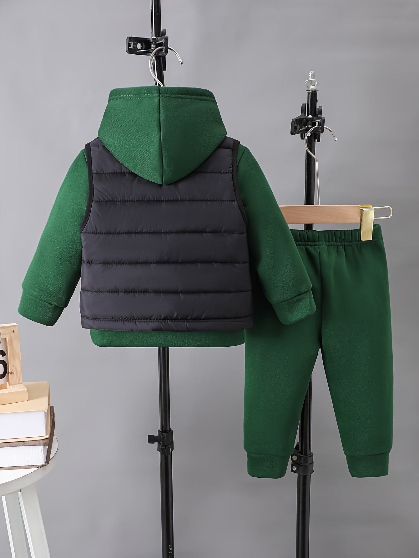 Boys' 3pcs Fall/Winter Outfit Set - Casual Zip Vest, Hoodie & Pants in Solid Color Gray - for Ages 0-3, Perfect for Outdoor