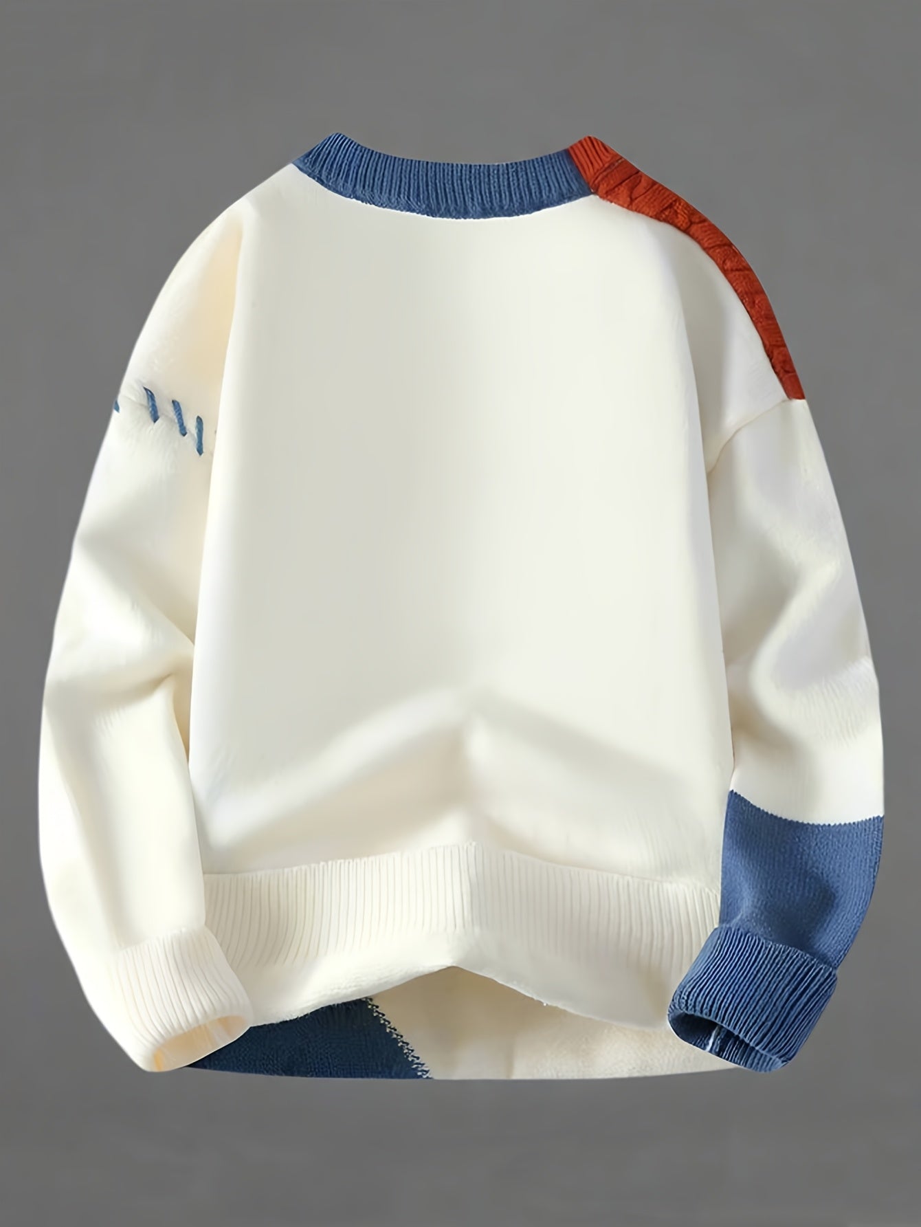 Men's & Teen ' Color Block Sweater - Winter Warm Long Sleeve Round Neck Casual Blazer Suit Jacket, Machine Washable Color-Block Sweaters for, Office & Daily Wear (Autumn/Spring) - Regular Fit