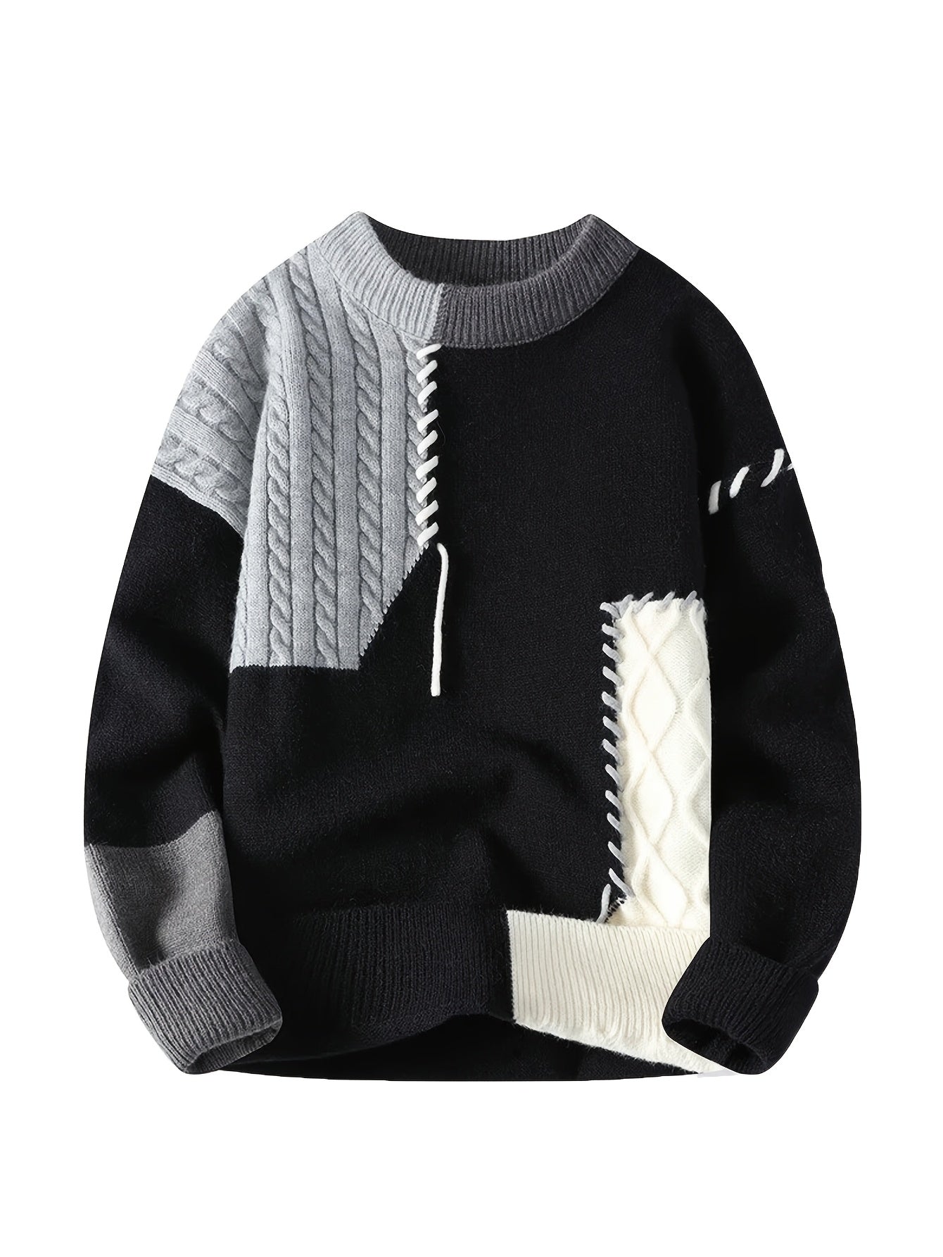 Men's & Teen ' Color Block Sweater - Winter Warm Long Sleeve Round Neck Casual Blazer Suit Jacket, Machine Washable Color-Block Sweaters for, Office & Daily Wear (Autumn/Spring) - Regular Fit