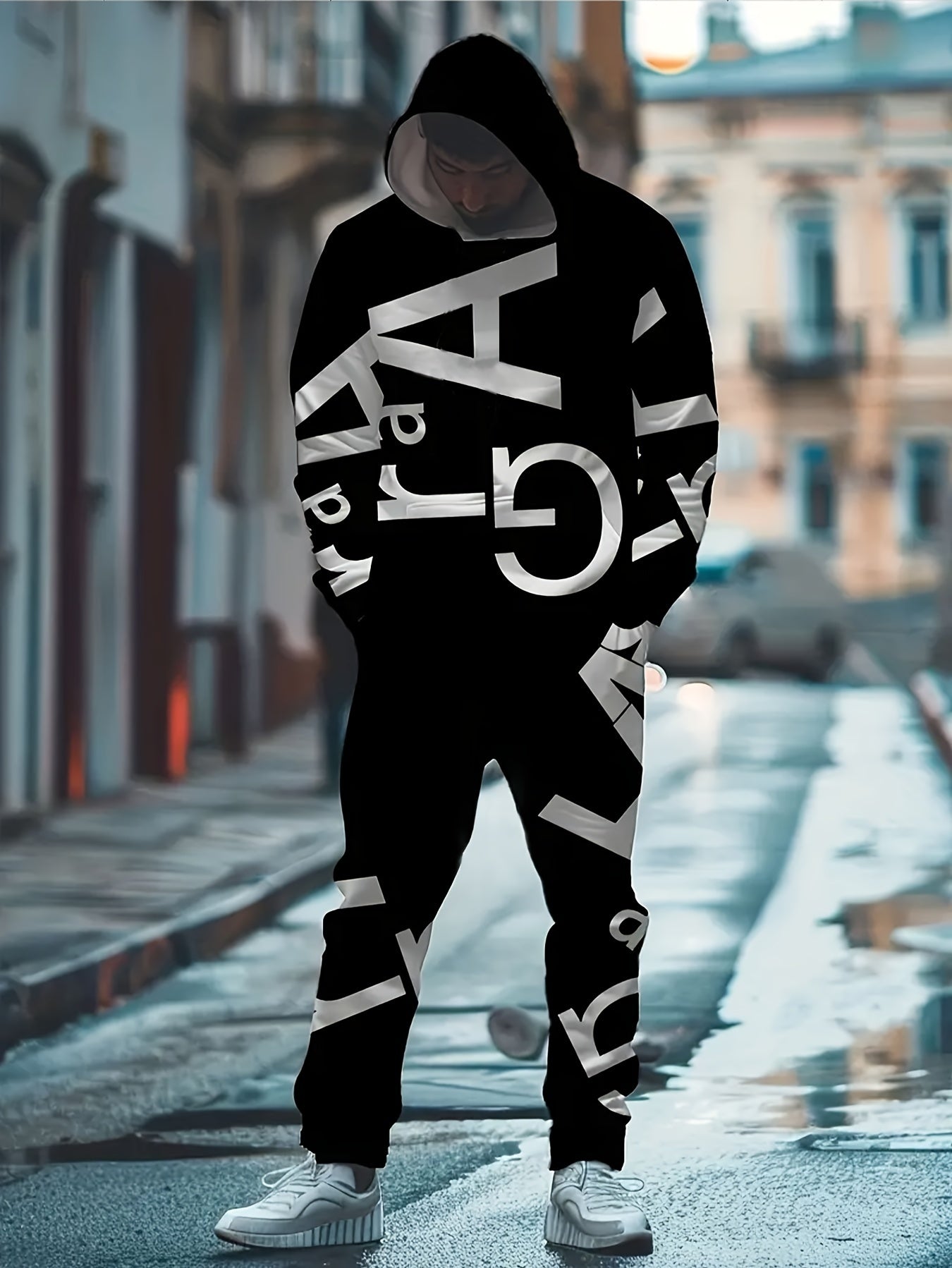 Spring Comfort, Men's Vintage-Inspired Lightweight Athletic Set - Hooded Long Sleeve Sweatshirt & Joggers, Perfect for Spring/Fall Casual Wear