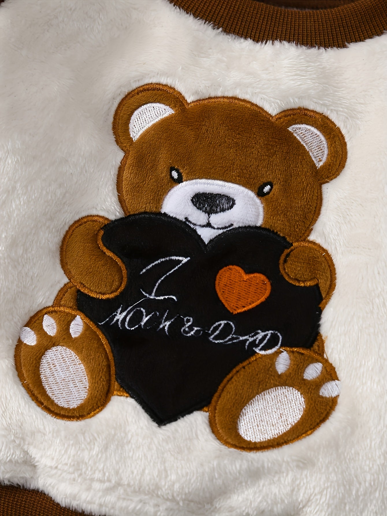 3pcs Baby Boy Winter Outfit Set, Cute Cartoon Bear Embroidery, Warm Reversible Fleece Long Sleeve Sweatshirt, Soft Plush Hooded Zip Vest, Stretchy Warm Pants, Polyester 100%, Crew Neck, Color Block, Knit Fabric, Regular Fit -