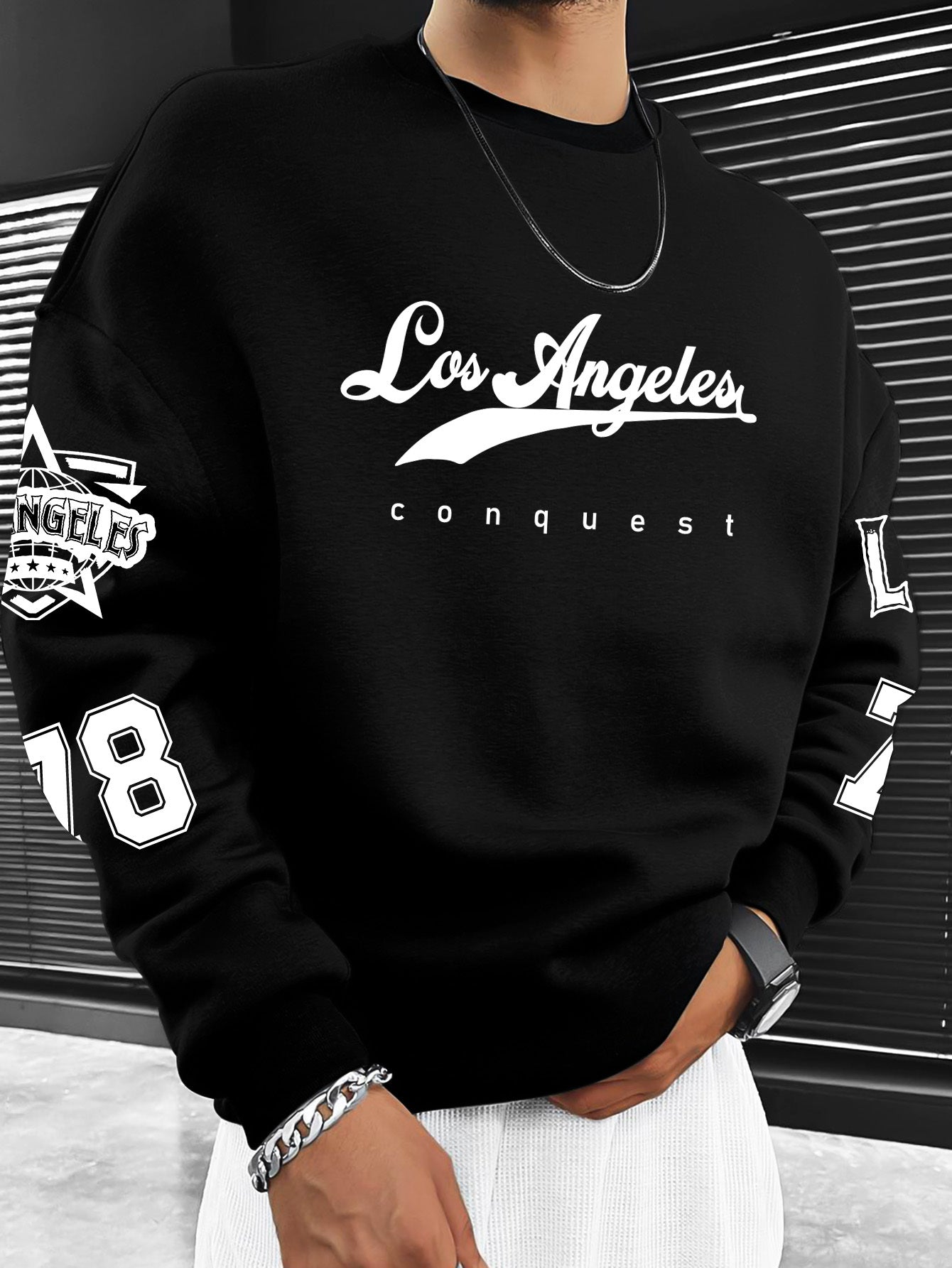 European and American Adult Fashion Letter City Name Pattern Print Casual Crew Neck Sweatshirt