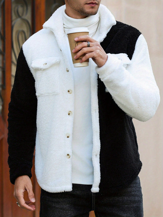 Men's Winter Warm Softshell Jacket with Collar & Button Closure - Two-Tone color options (/ or Dark /) for Outdoor, Skiing,, for all-Season Casual Wear - Machine Washable Coat for /