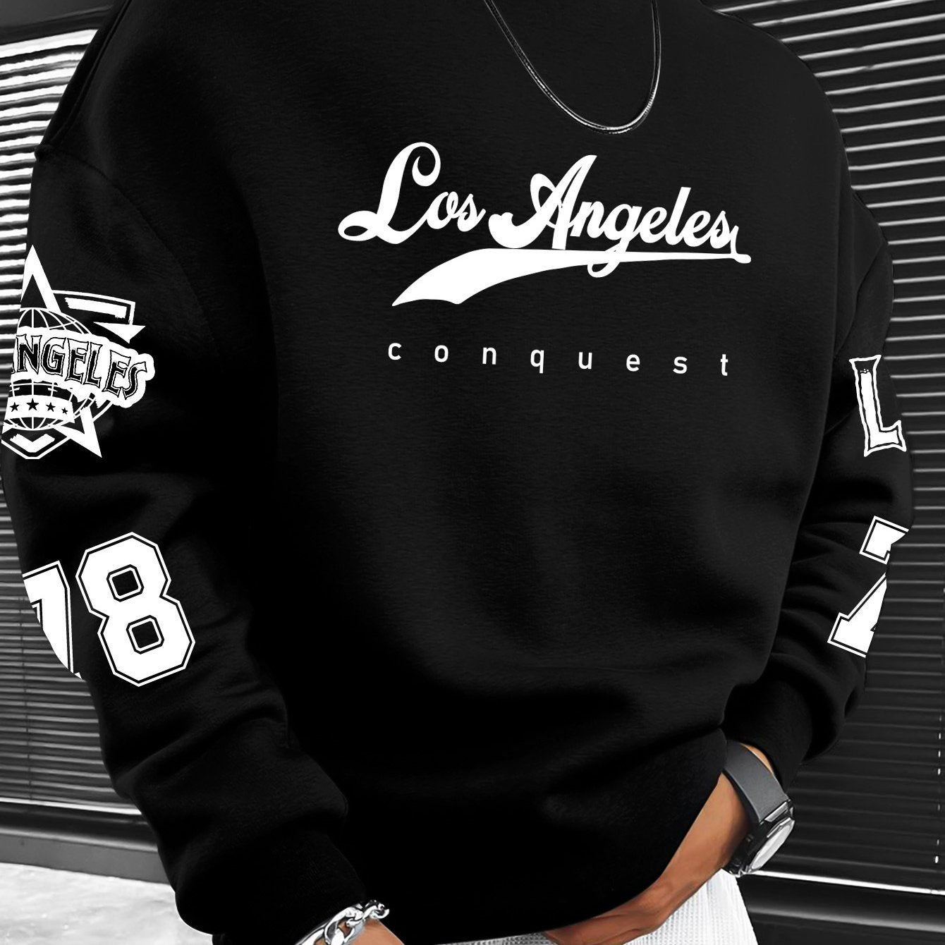 European and American Adult Fashion Letter City Name Pattern Print Casual Crew Neck Sweatshirt