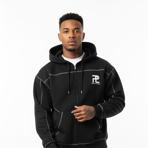 Princelife Contrast-Stitched Boxy Fleece Zip Hoodie