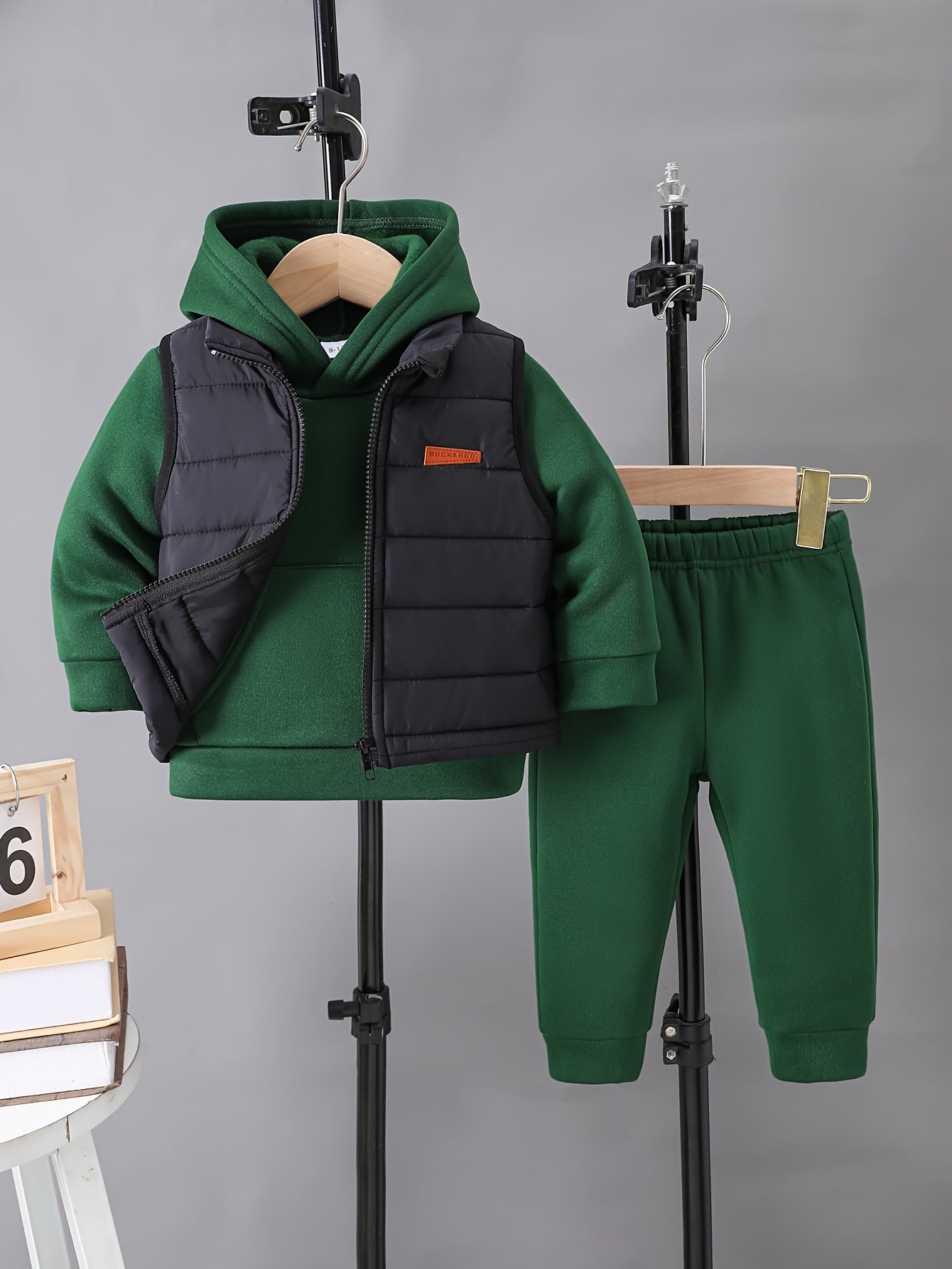 Boys' 3pcs Fall/Winter Outfit Set - Casual Zip Vest, Hoodie & Pants in Solid Color Gray - for Ages 0-3, Perfect for Outdoor