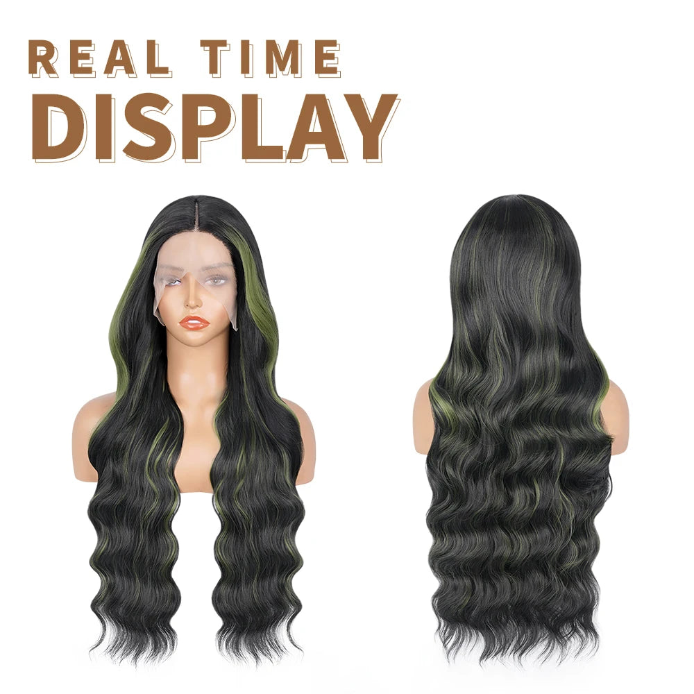 13X6 Lace Front Wig Highlight Black with Red Blonde Wig Synthetic 13x4 Lace Front Wigs Pre Plucked With Hairline Women's Wig