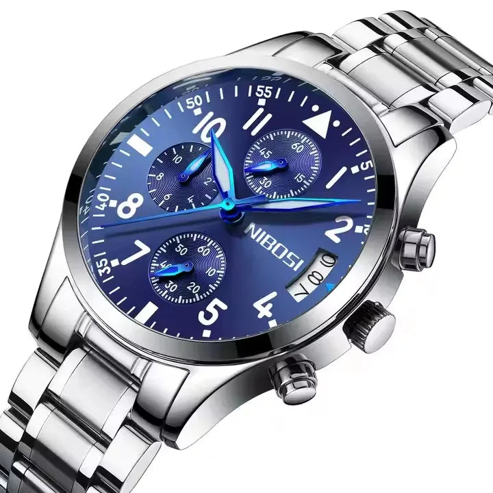 Nibosi 2303 Hot Sale Men's Quartz Watch Stainless Steel Casual Sports Watch Luminous Calendar Watch Waterproof Relogio Masculino