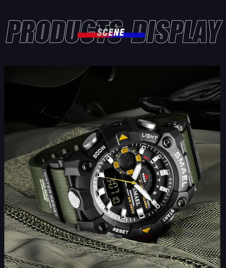 SMAEL Fashion Sport Watches Men Shock Resistant 50M Waterproof Wristwatch LED Alarm Stopwatch Clock Military 8040 Men Watch