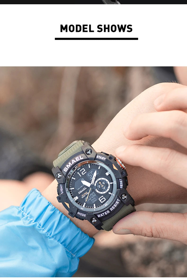 Military Watch Quartz Wristwatches Sport 50M Waterproof Alarm Clock Light Analog Digital Male Clocks 8007 Mens Watches Digital
