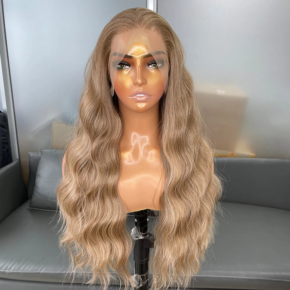 Long Body Wavy 13x6 Synthetic Lace Front Wigs for Black Women Highlight Color Heat Resistant Synthetic Hair Wigs