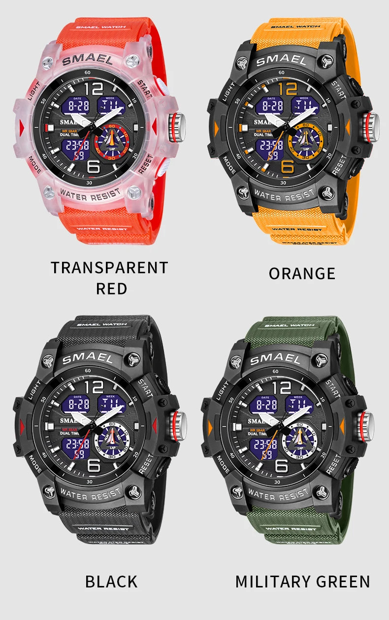 Military Watch Quartz Wristwatches Sport 50M Waterproof Alarm Clock Light Analog Digital Male Clocks 8007 Mens Watches Digital