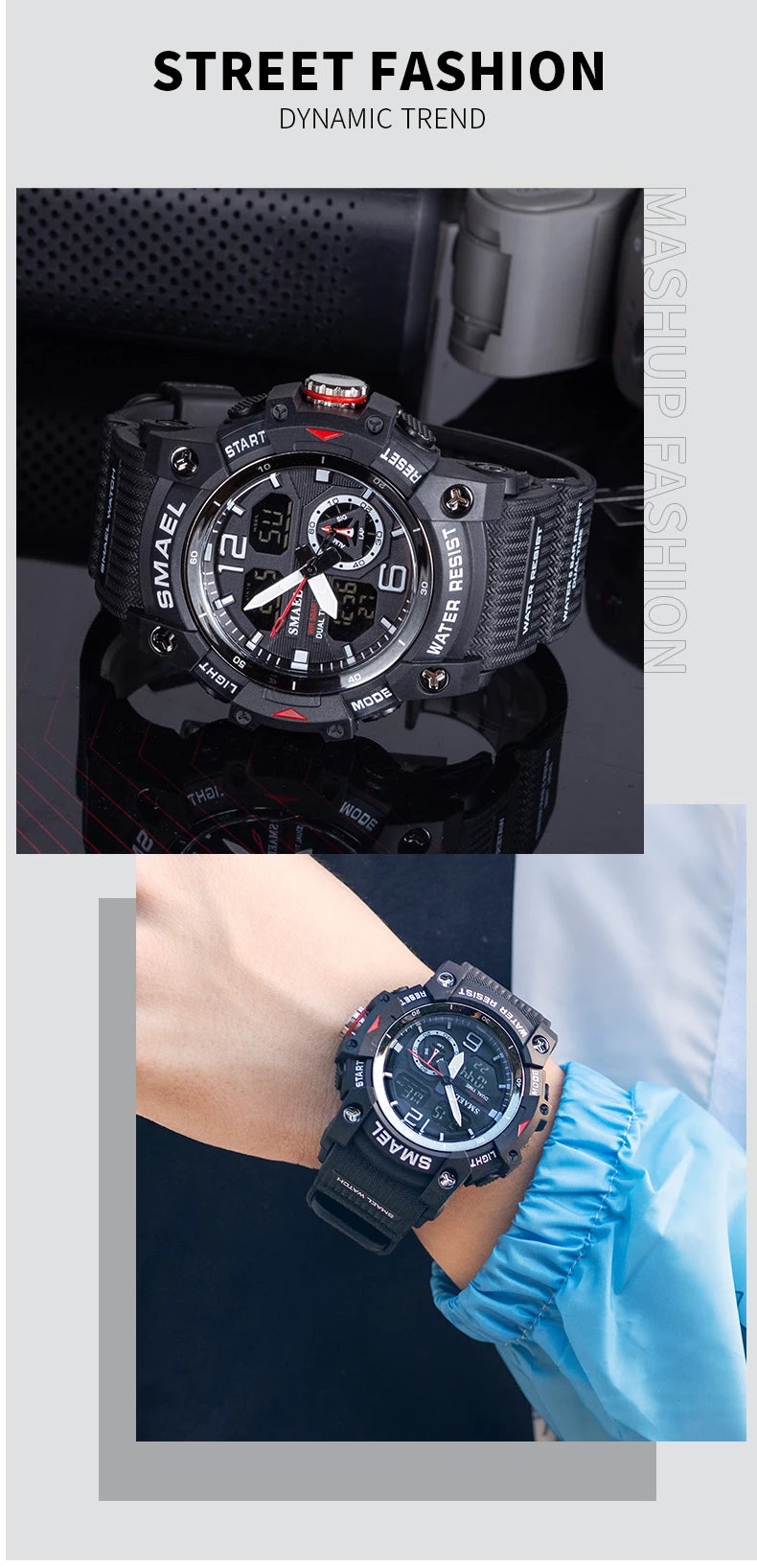 Military Watch Quartz Wristwatches Sport 50M Waterproof Alarm Clock Light Analog Digital Male Clocks 8007 Mens Watches Digital