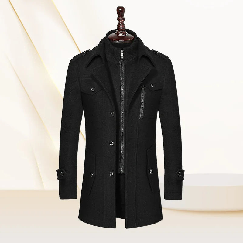 Autumn and Winter Fashion Double Collar Vertical Zipper Standard Men's Business Long Tweed Coat suit