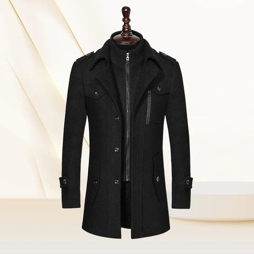 Autumn and Winter Fashion Double Collar Vertical Zipper Standard Men's Business Long Tweed Coat suit