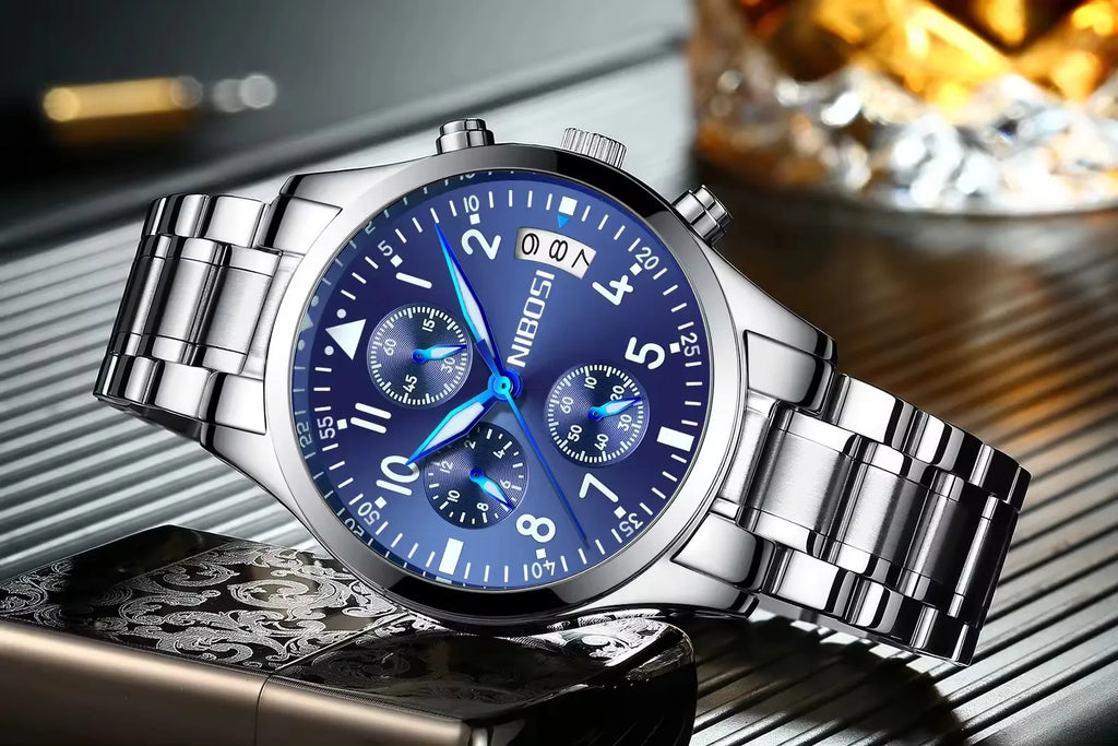 Nibosi 2303 Hot Sale Men's Quartz Watch Stainless Steel Casual Sports Watch Luminous Calendar Watch Waterproof Relogio Masculino