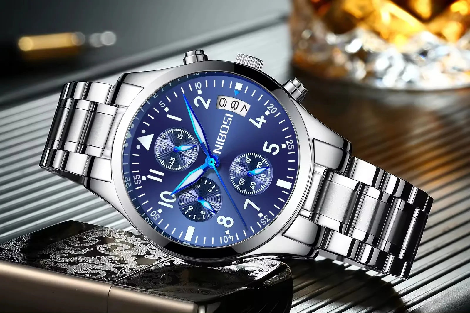 Nibosi 2303 Hot Sale Men's Quartz Watch Stainless Steel Casual Sports Watch Luminous Calendar Watch Waterproof Relogio Masculino