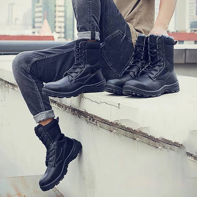 Men's Boots Safety Shoes Men Steel Toe Shoes Winter Boots Men Puncture-Proof Work Shoes Plush Warm Work Safety Boots Male Shoes
