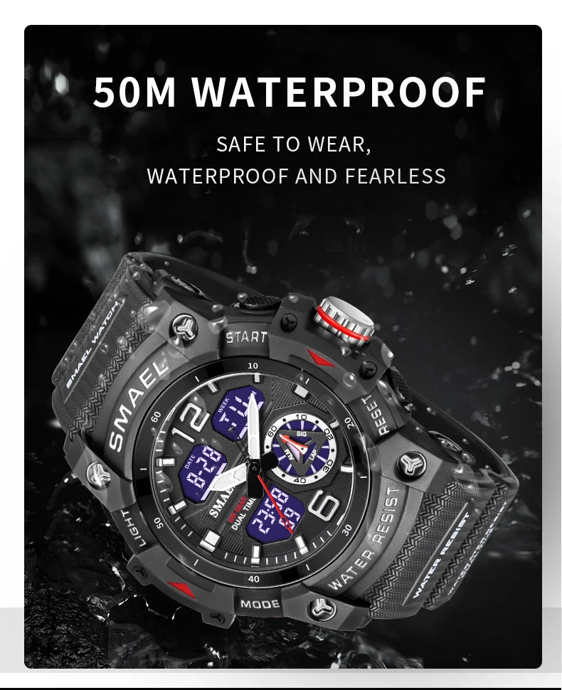 Military Watch Quartz Wristwatches Sport 50M Waterproof Alarm Clock Light Analog Digital Male Clocks 8007 Mens Watches Digital