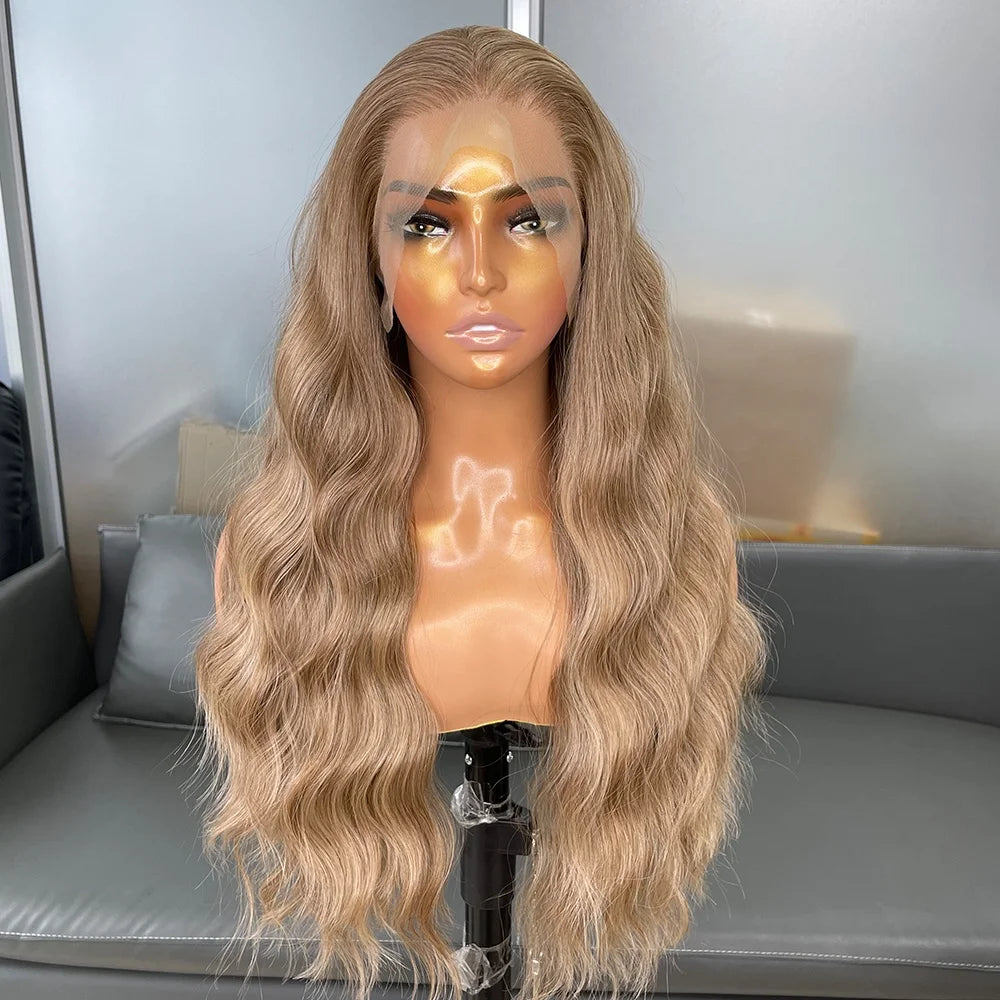 Long Body Wavy 13x6 Synthetic Lace Front Wigs for Black Women Highlight Color Heat Resistant Synthetic Hair Wigs