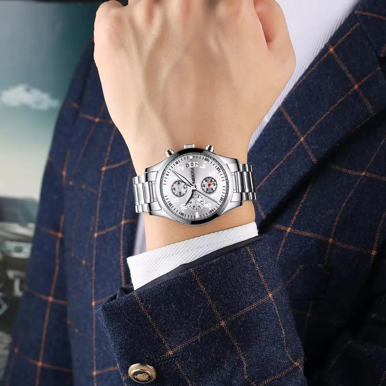 Nibosi 2303 Hot Sale Men's Quartz Watch Stainless Steel Casual Sports Watch Luminous Calendar Watch Waterproof Relogio Masculino