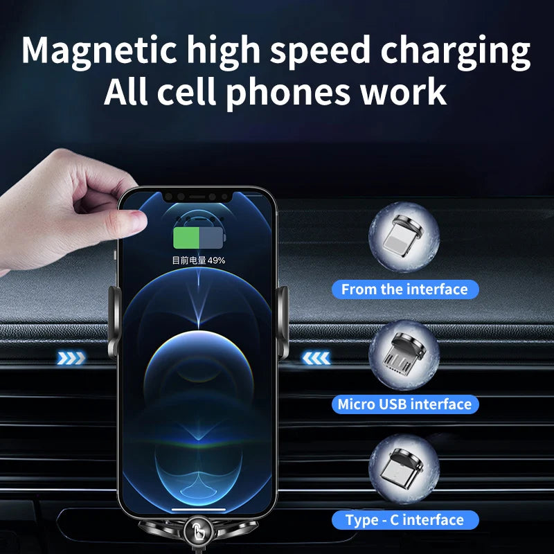Custom Logo15w Quick Charge Wireless Car Charger Mount Automatic Clamp Coil Induction Gravity Holder TYPE-C 2024 New Product