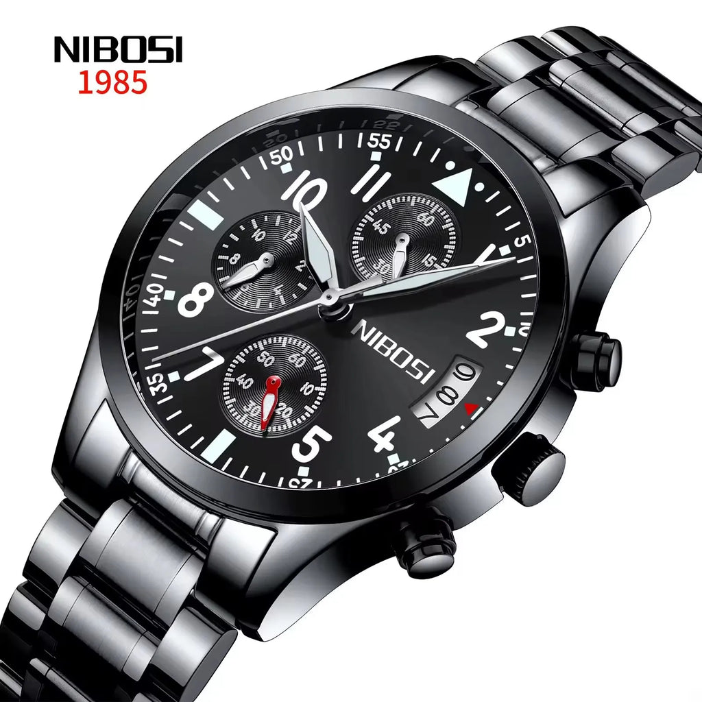 Nibosi 2303 Hot Sale Men's Quartz Watch Stainless Steel Casual Sports Watch Luminous Calendar Watch Waterproof Relogio Masculino