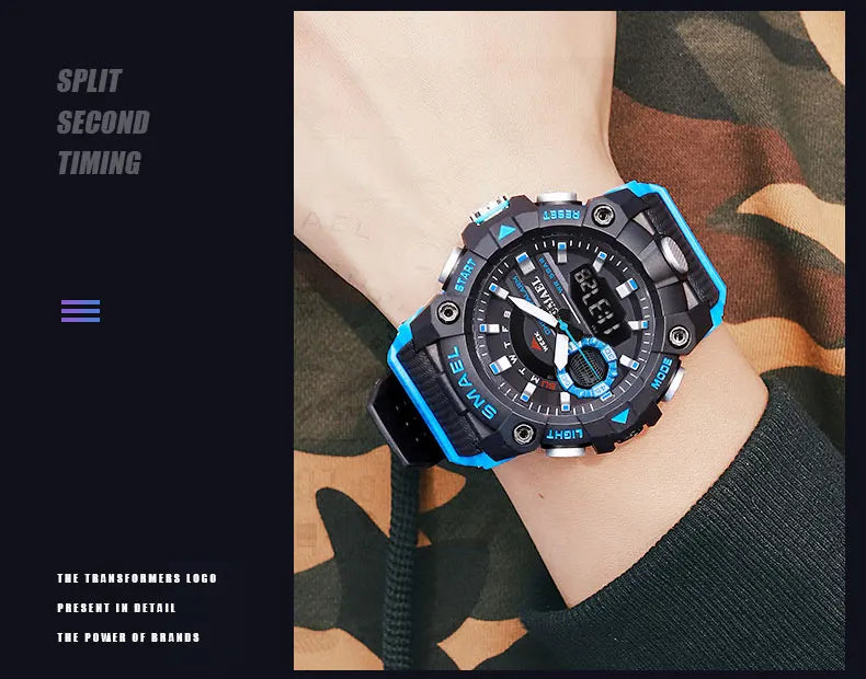 SMAEL Fashion Sport Watches Men Shock Resistant 50M Waterproof Wristwatch LED Alarm Stopwatch Clock Military 8040 Men Watch