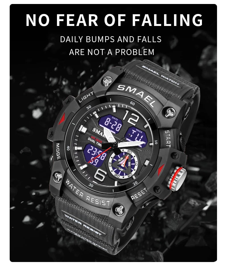 Military Watch Quartz Wristwatches Sport 50M Waterproof Alarm Clock Light Analog Digital Male Clocks 8007 Mens Watches Digital