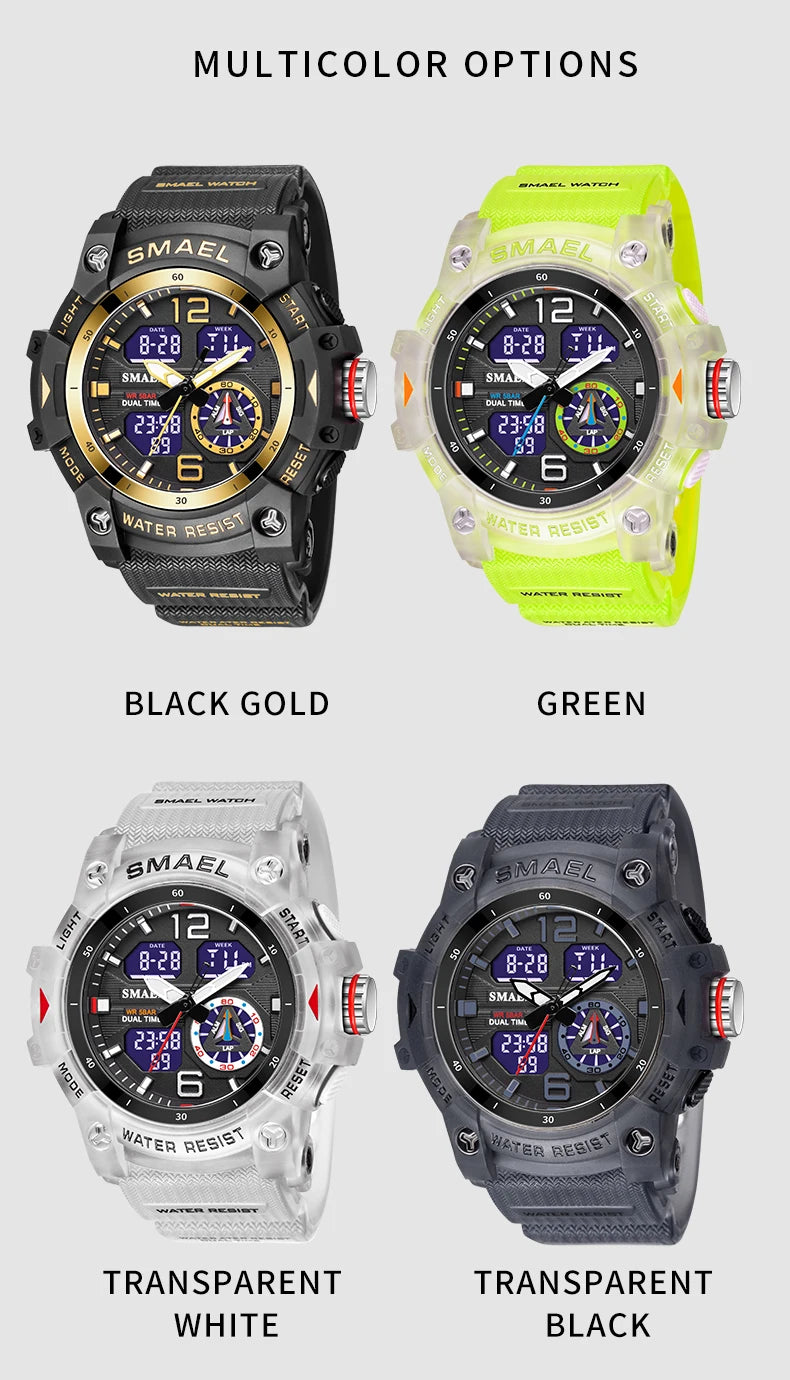 Military Watch Quartz Wristwatches Sport 50M Waterproof Alarm Clock Light Analog Digital Male Clocks 8007 Mens Watches Digital