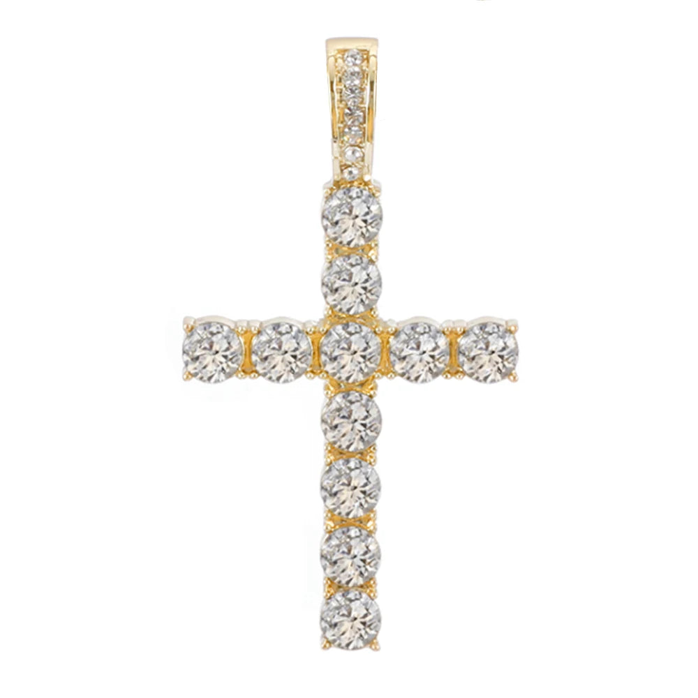 Men Women Hip Hop Cross Pendant Necklace With 4mm Zircon Tennis Chain Iced Out Exquisite Bling Jewelry Fashion Trendy Creative