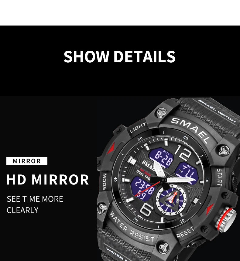 Military Watch Quartz Wristwatches Sport 50M Waterproof Alarm Clock Light Analog Digital Male Clocks 8007 Mens Watches Digital