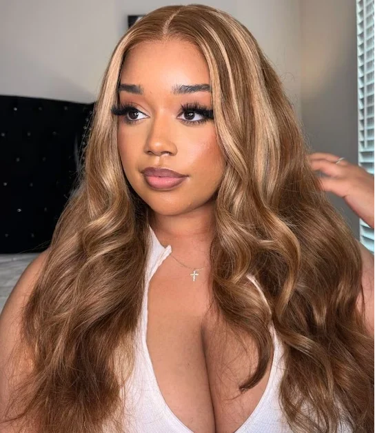 13x4 HD Lace Frontal Piano Highlights Body Wave Wig with Brown Blonde Highlight Glueless Wig Chocolate Highlight Human Hair Wig