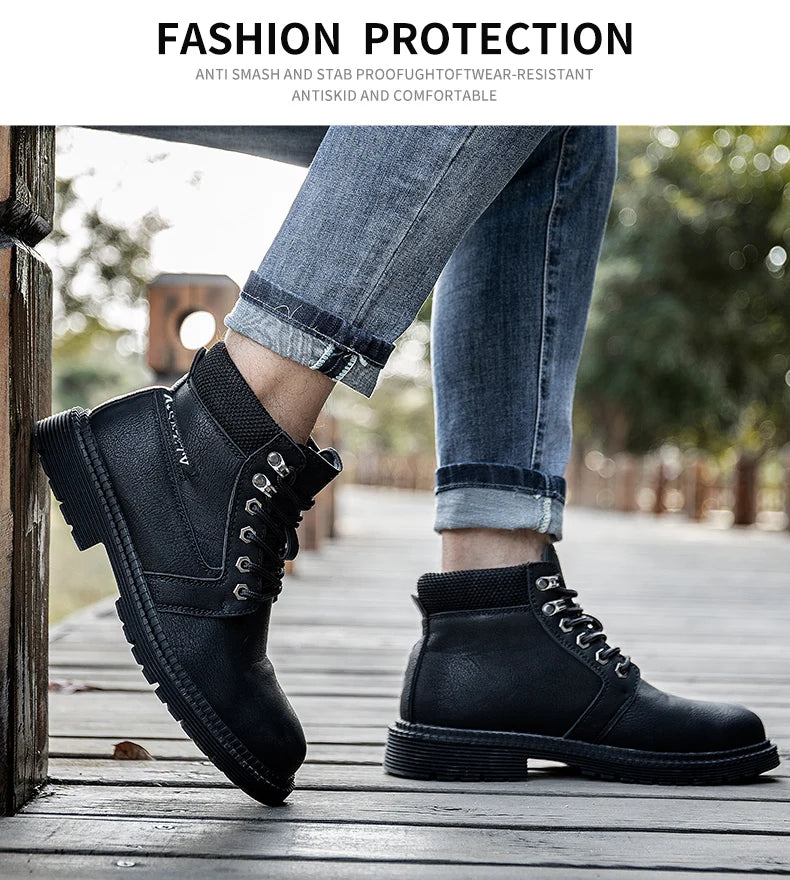 Latest Design Winter Plush Safety Boots Men Waterproof Steel Toe Indestructible Shoes Anti Smashing Puncture Proof Male Footwear