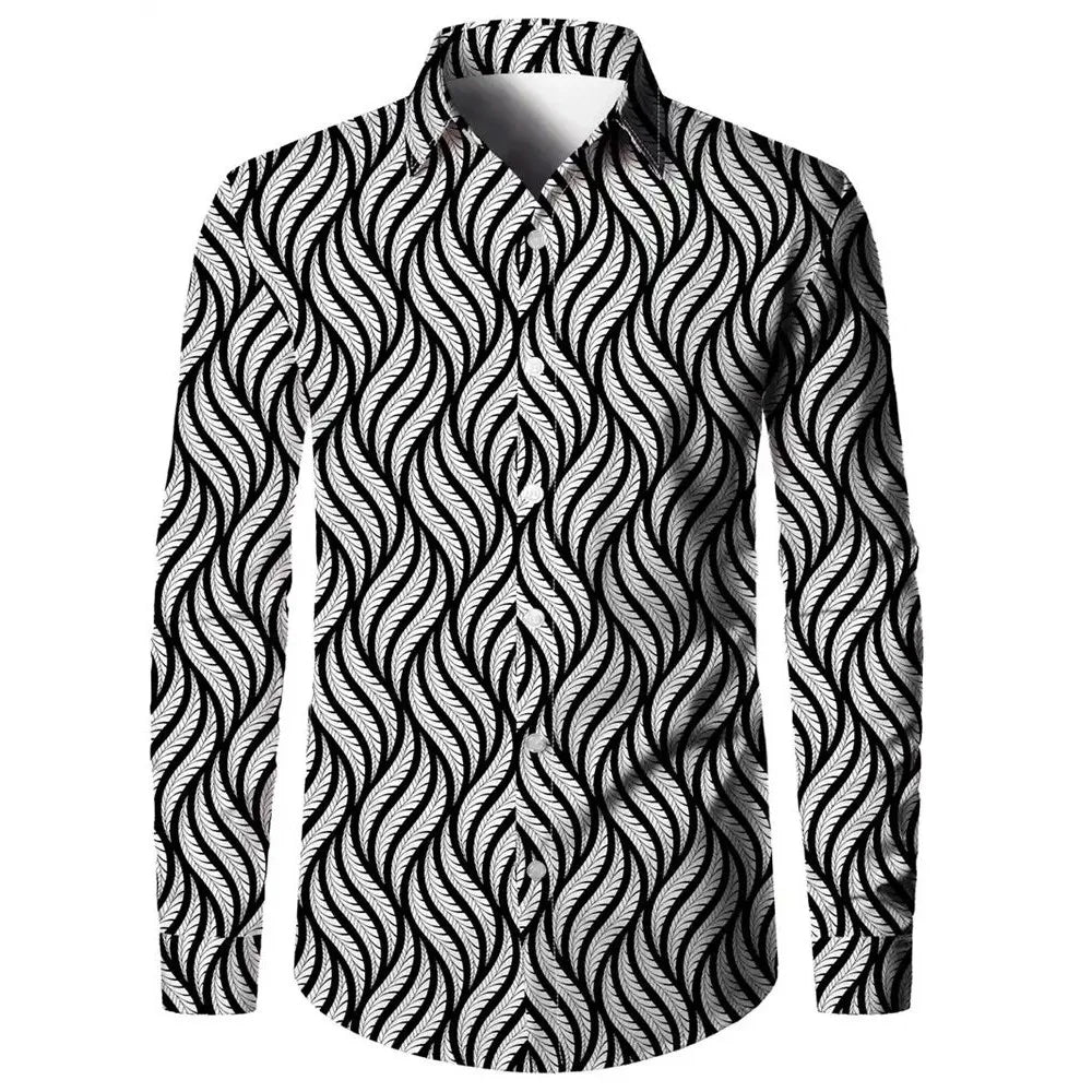 Men's Autumn Long Sve Printed irt Loose Fit Breathable Youthful Sle Casual Wear Comfortable Polyester Fabric