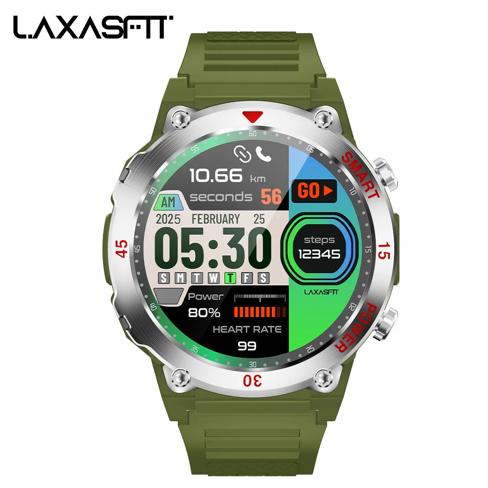 LAXASFIT 2025 New Rugged Military Smart Watch Men's Heart Rate Flashlight Outdoor Sports Tracker Bluetooth Talk Smart Watch