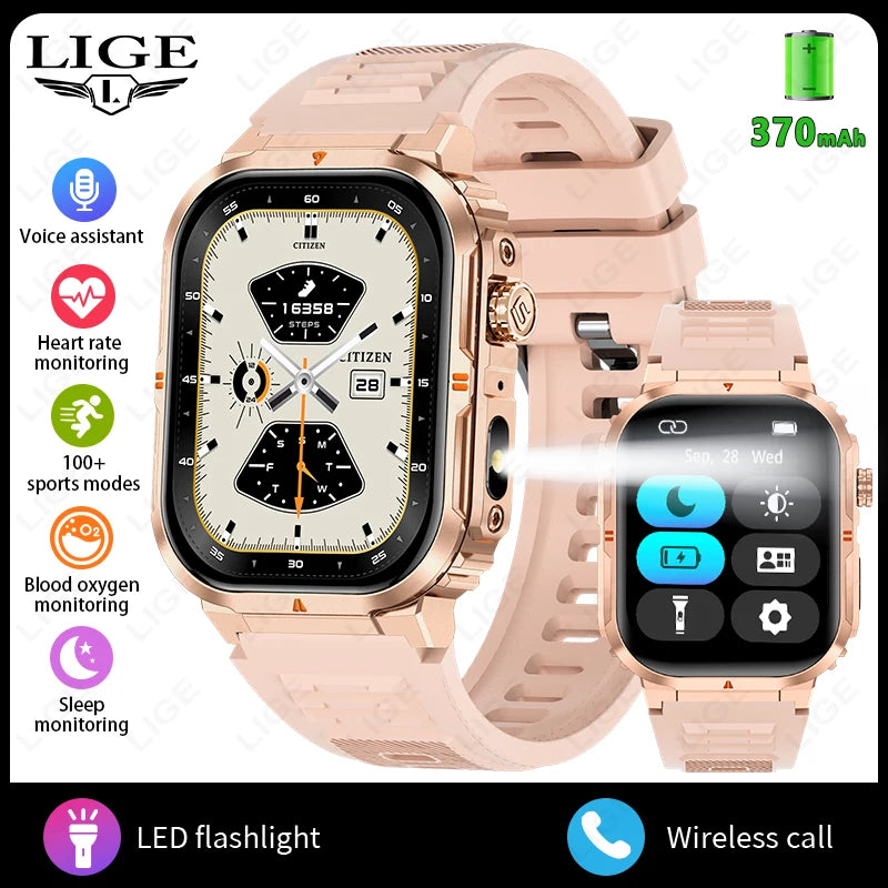 2025 New Professional Sports Smart Watch Men 2.01'' Large Screen Bluetooth Call Watches Flashlight Waterproof Outdoor Smartwatch