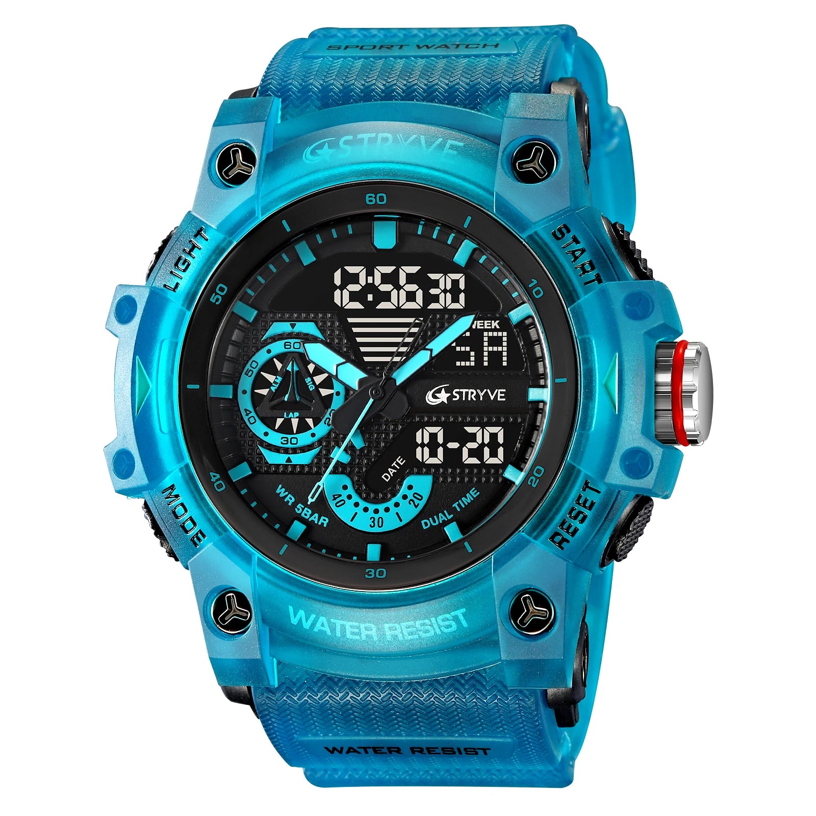 STRYVE Electronic Fashion Men's Sport Watches Shock Resistant 50M Waterproof Wristwatch LED Alarm Stopwatch Clock Men 8029