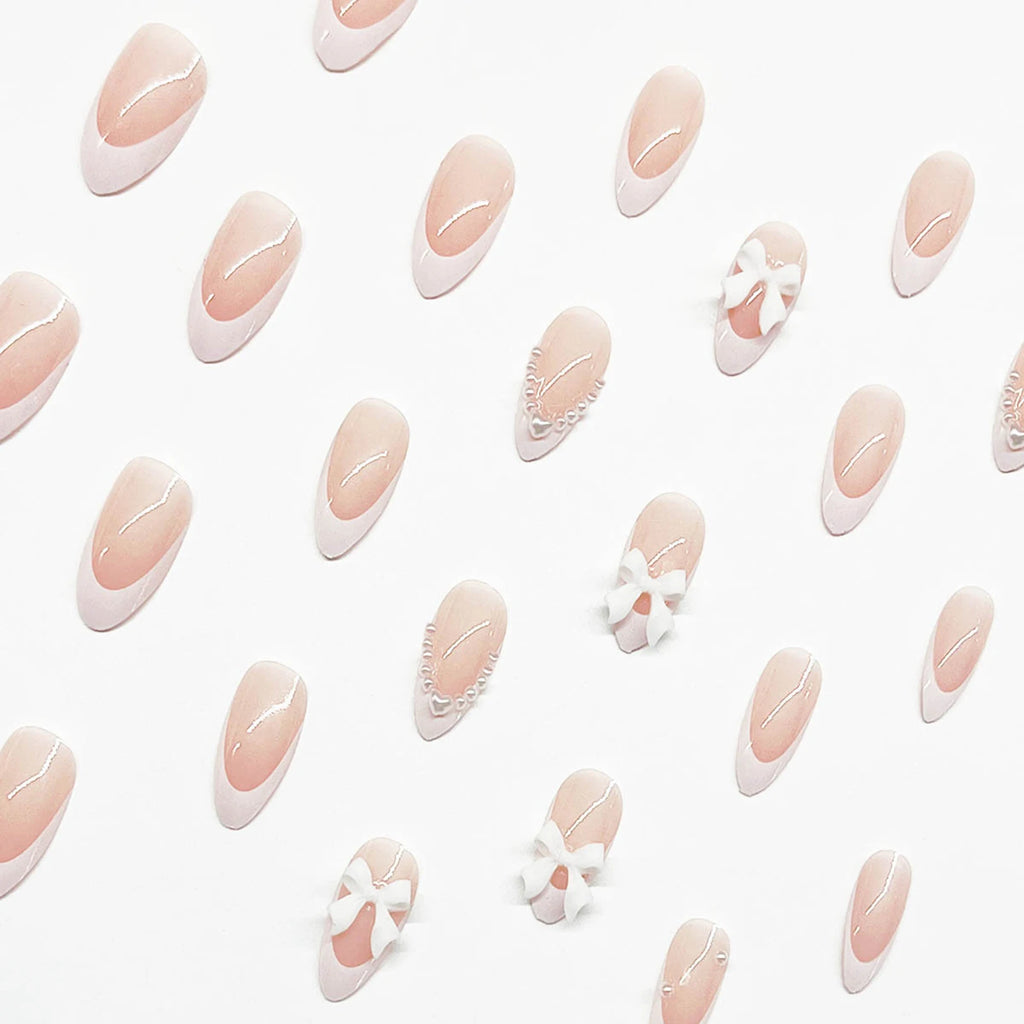 24pcs/1set Nude Press On Nails With White Tip Lightweight And Easy To Stick Fake Nail For Women And Girl Nail Salon Diy Nails