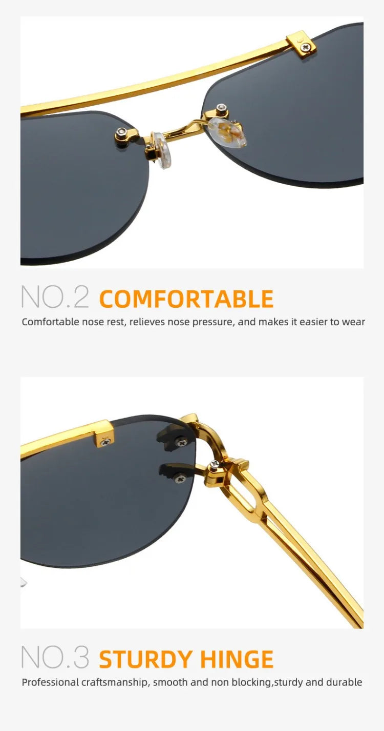 Rimless Vintage Sunglasses for Women Luxury Oversized Fashion Glasses Pilot Gradient Outdoor Shades Sun Glasses Gafas De Sol