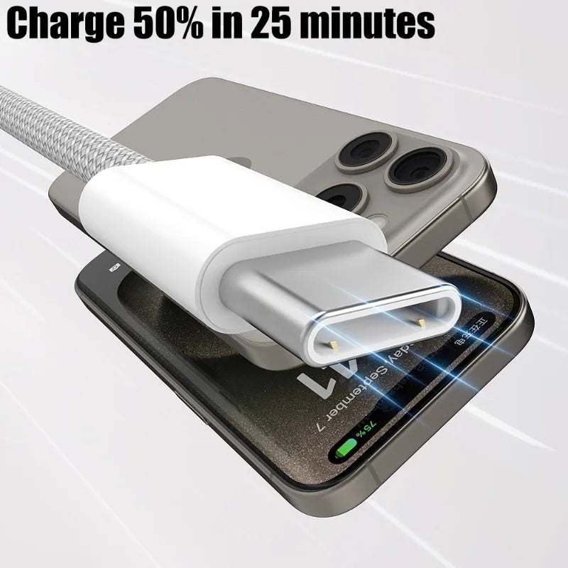 Original For APPLE iPhone 15 16 Pro MAX Plus Carplay Cable USB C Mobile Phone Fast Charging Nylon Braided Cables For Car Play
